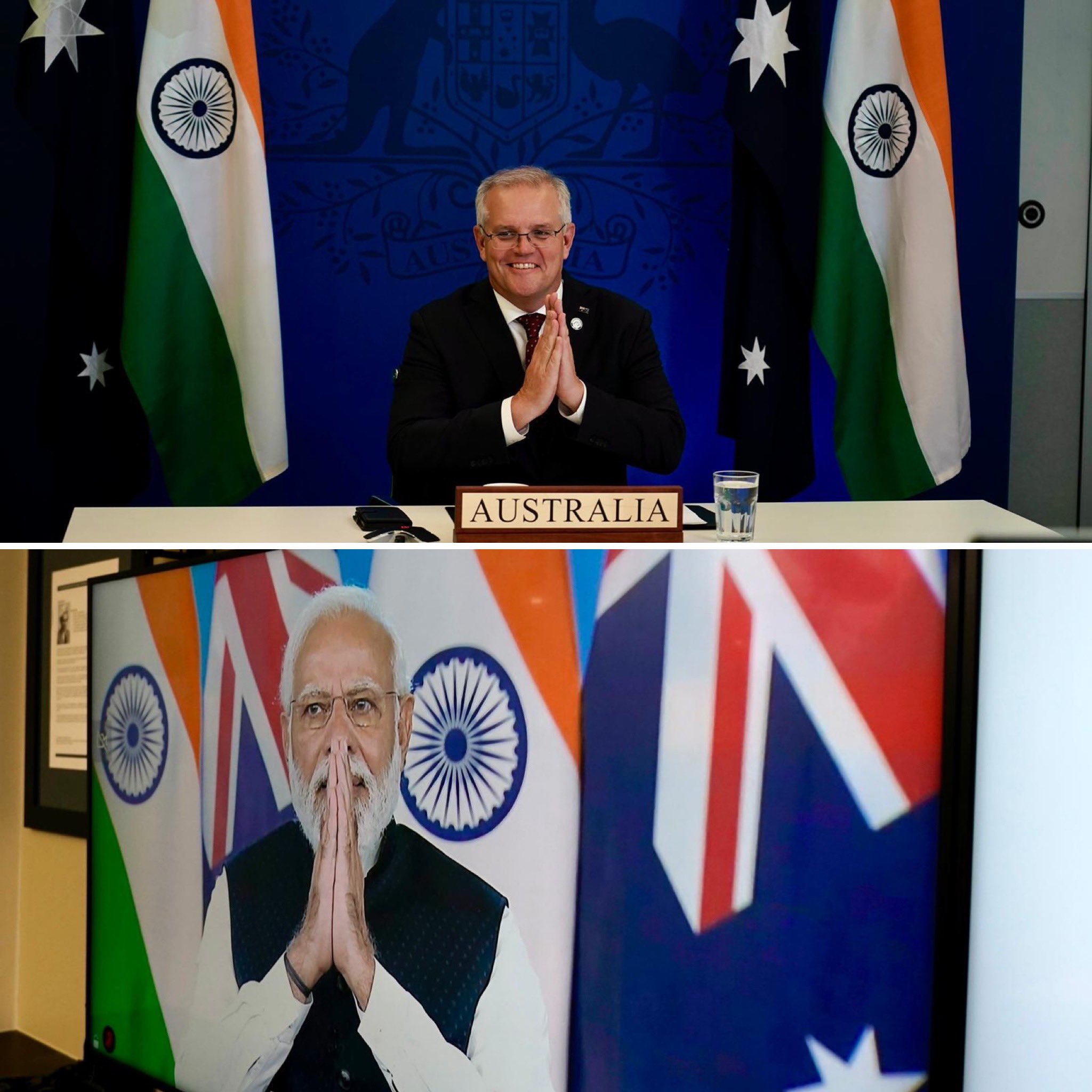 Prime Ministers engaging during the second Australia India Annual Leaders\\\\\\\\\\\\\\\\\\\\\\\\\\\\\\\\\\\' Meeting 