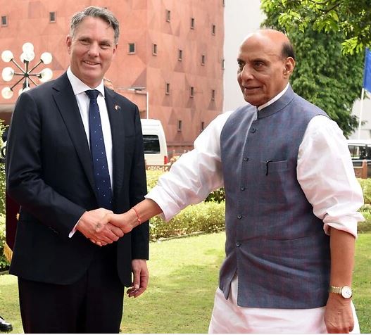 Australia’s Minister for Defence, the Hon Richard Marles MP with Indian Defence Minister Rajnath Singh